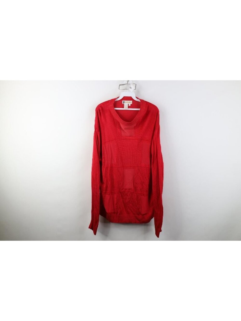 Vintage 90s Streetwear Mens Large Rayon Gabardine Knit Checkered Sweater Red